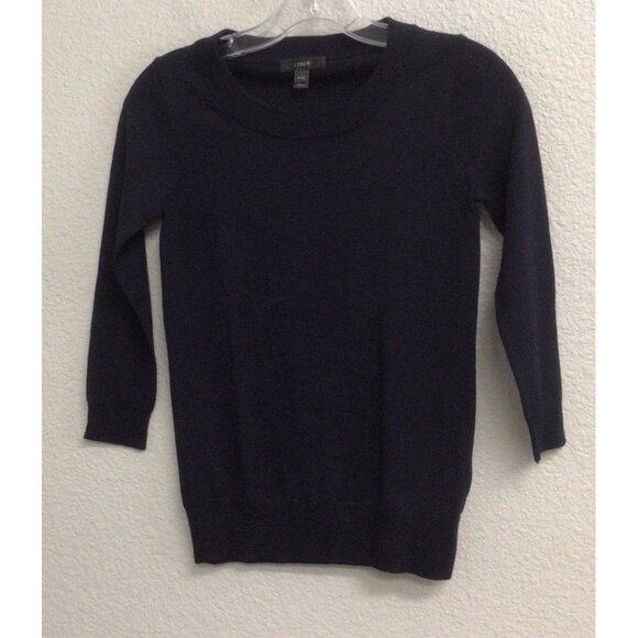 J. Crew Blue 3/4 Sleeve 100% Merino Wool Sweater PXXS Petite - Picture 1 of 8